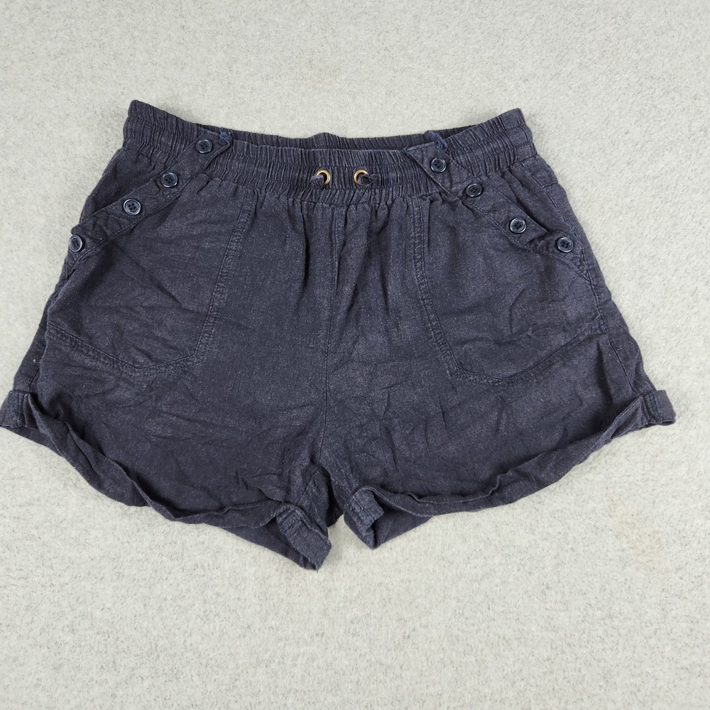 Ci Sono Shorts Womens Large Navy Blue Linen Blend Drawstring Waist Cuffed Hem